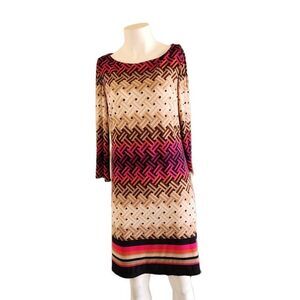 Jessica Howard large geometric pullover above knee dress cream pink long sleeve